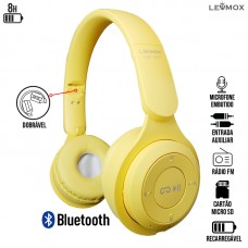 Headphone sem Fio Bluetooth/SD/Aux/Rádio FM Estéreo Dobrável com Microfone LEF-1017 Lehmox - Amarelo